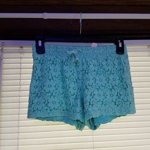 girls lace shorts aqua
